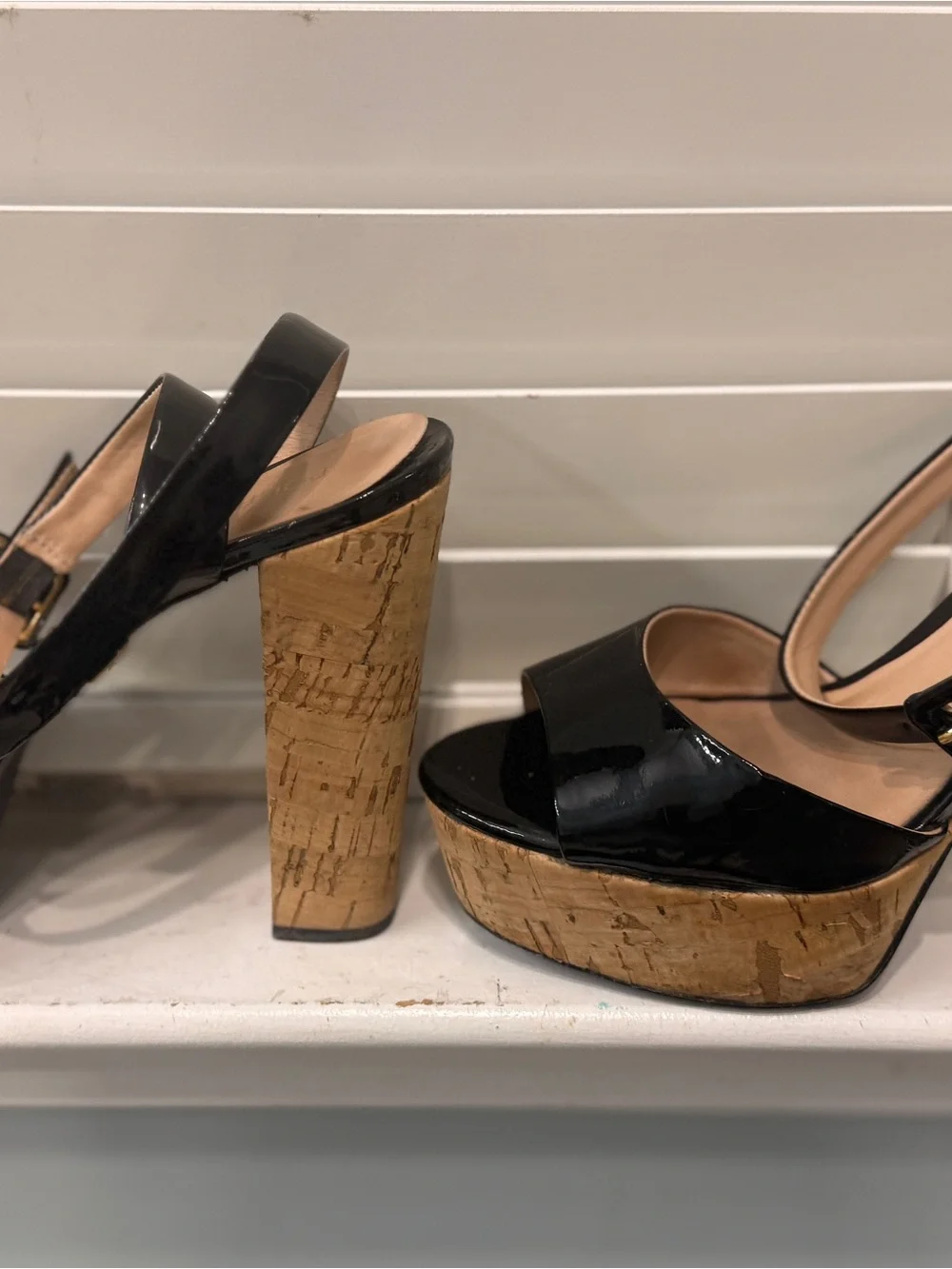 Pour La Victoire Black Patent Platform Slingbacks